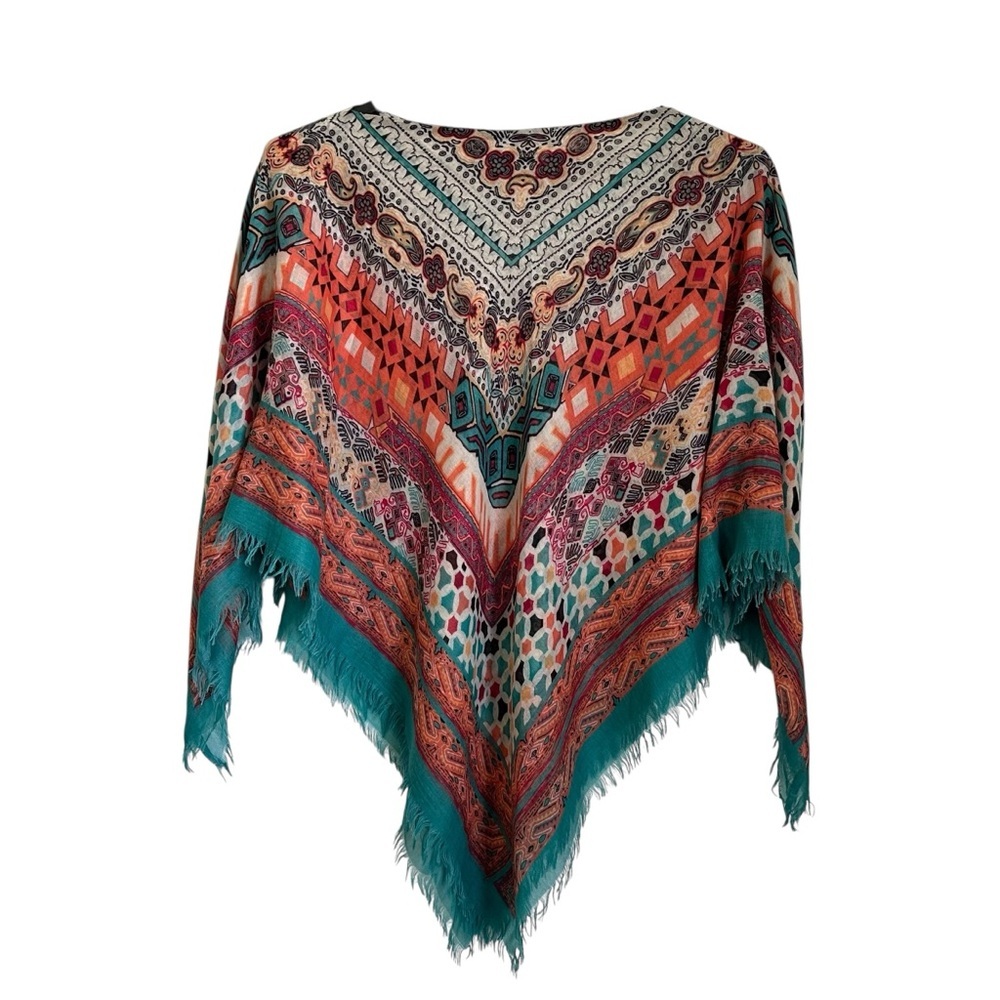 Nurture Womens Southwestern Print Fringe Shawl Sz L/XL Multicolor Lightweight - Picture 2 of 6